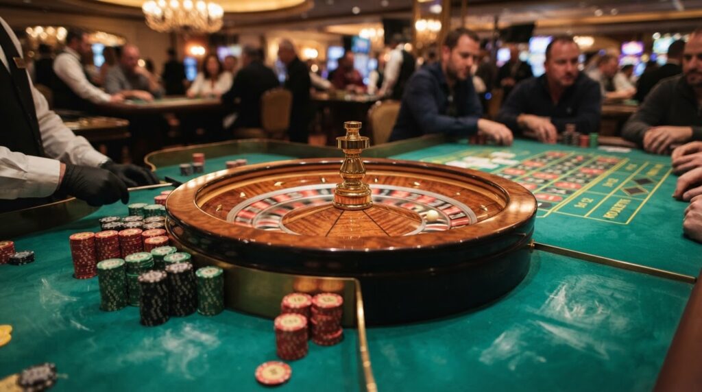 Finding a Trusted Online Casino Singapore Platform Close-up of a roulette wheel and chips on a green felt casino table.