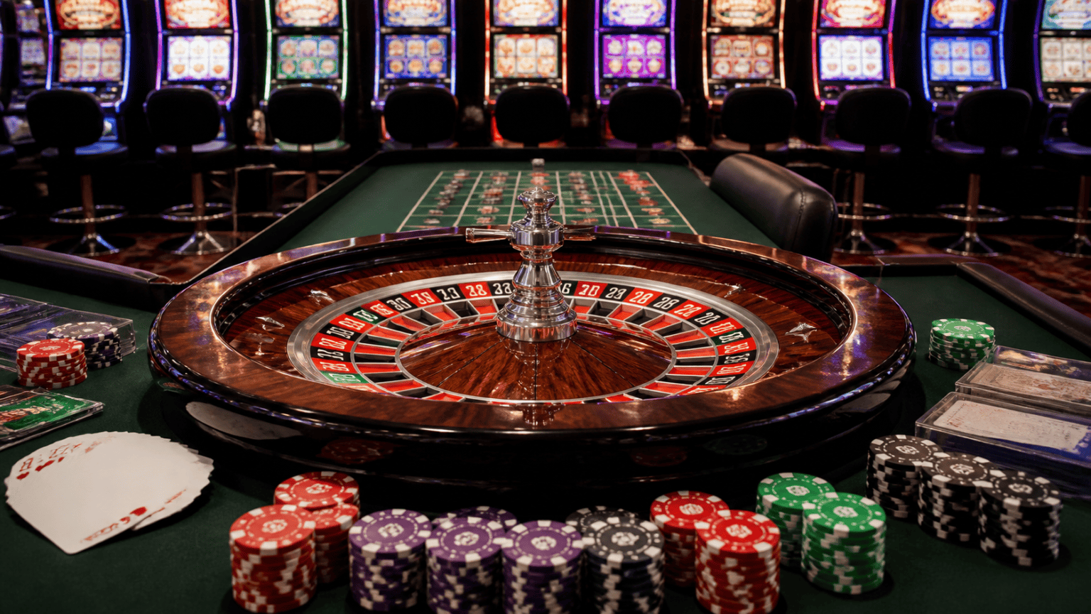 How to Choose the Best Online Casino for a Better Play Experience Casino roulette table with slot machines and playing cards